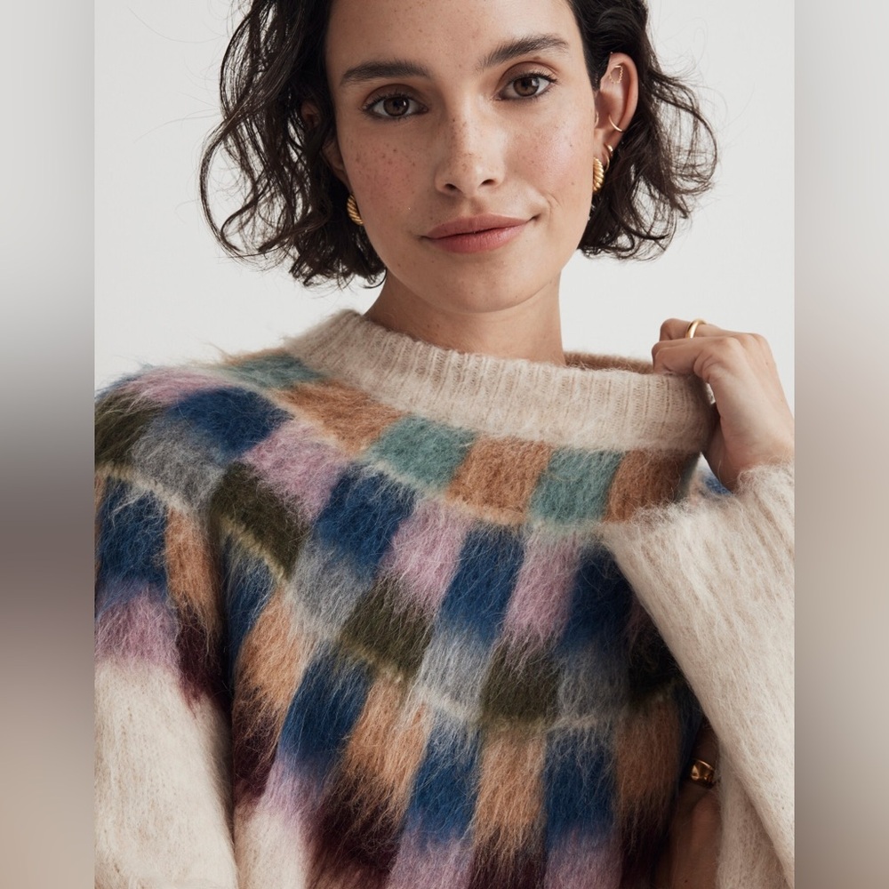 Madewell Brushed Checkerboard Fair Isle Oversized Sweater - Picture 4 of 7